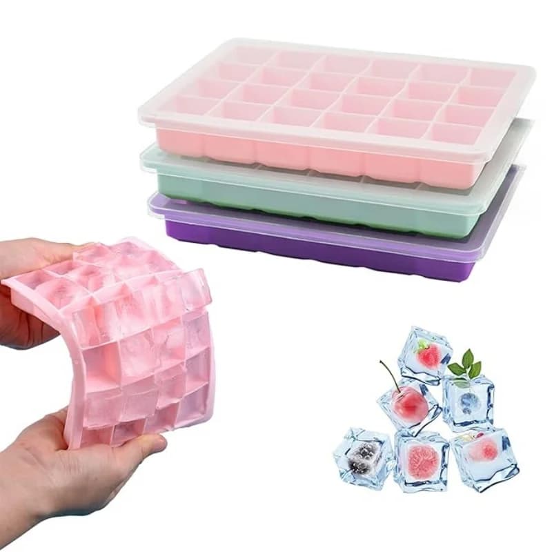 Vaschetta per cubetti di ghiaccio quadrata a 24 scomparti con coperchio