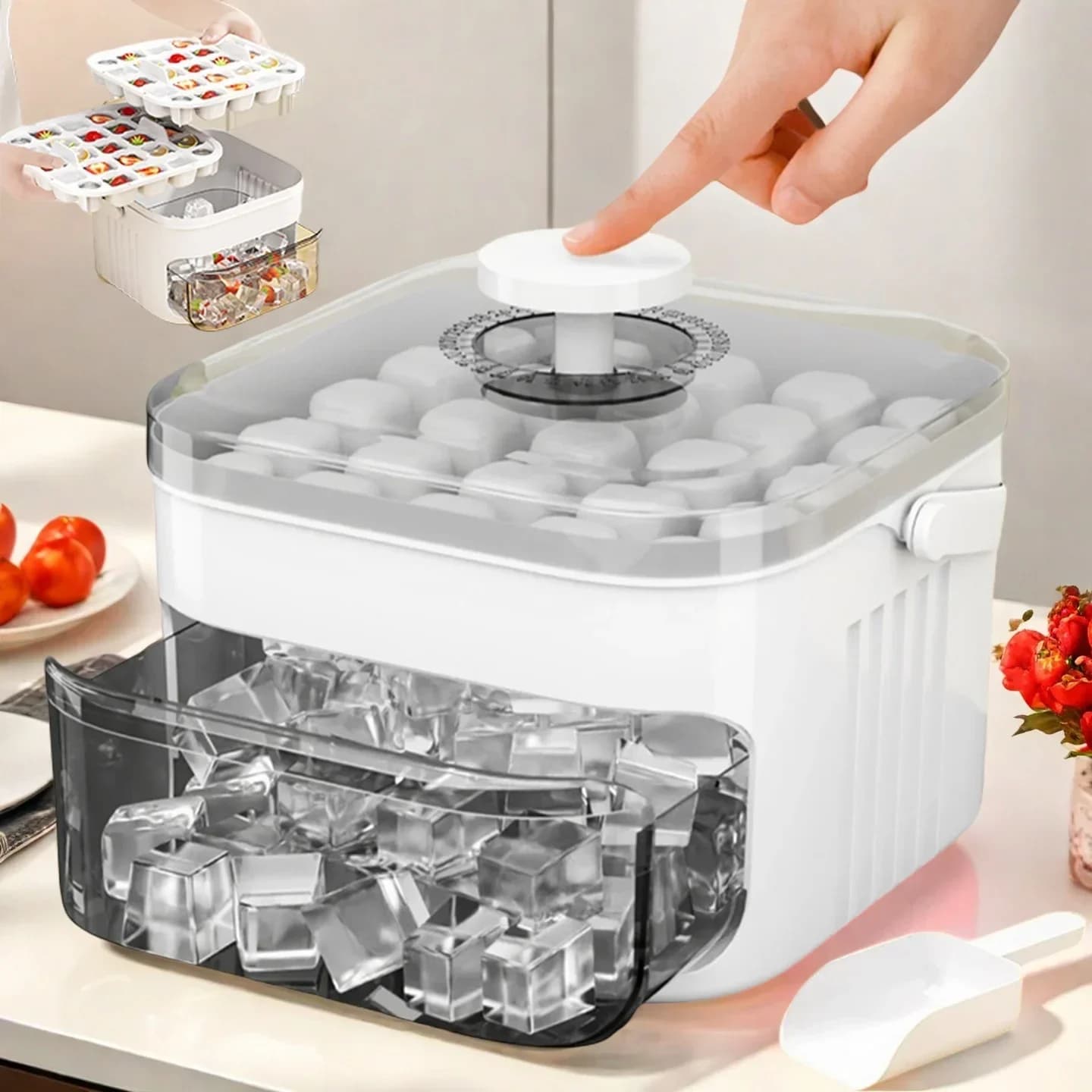 Contenitore per cubetti di ghiaccio a doppio strato grande capacità